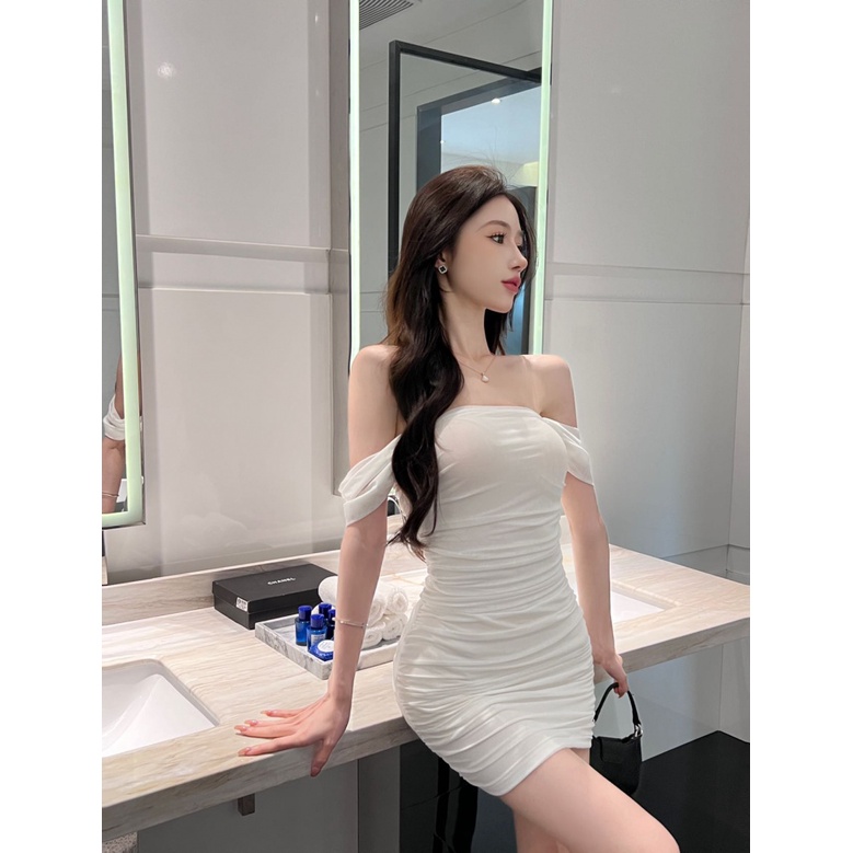 Đầm Sát Nách Xếp Ly Ôm Dáng Màu Trơn Quyến Rũ Cho Nữ