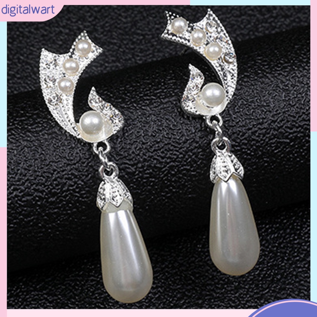 1 Set Vòng cổ Và Bông Tai Mạ Điện Sáng Bóng Đính Đá Ngọc Trai Giả Bắt Mắt