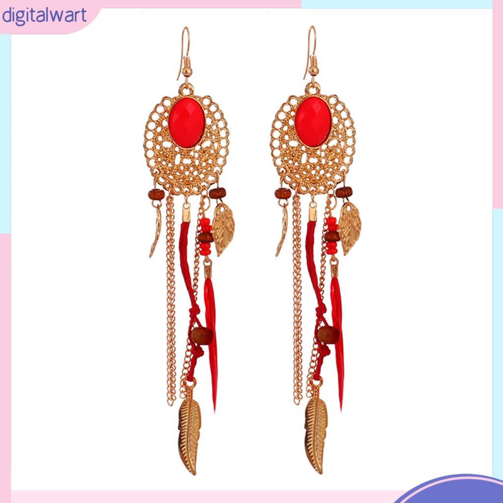 1 Đôi Bông Tai Dáng Dài Hình Lông Vũ / Chiếc Lá Bằng Hợp Kim Thời Trang