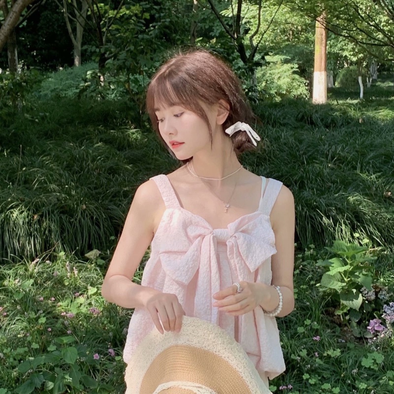 Nzn Áo Tank Top Cổ Vuông Không Tay Màu Hồng Ngọt Ngào Thời Trang Cho Nữ