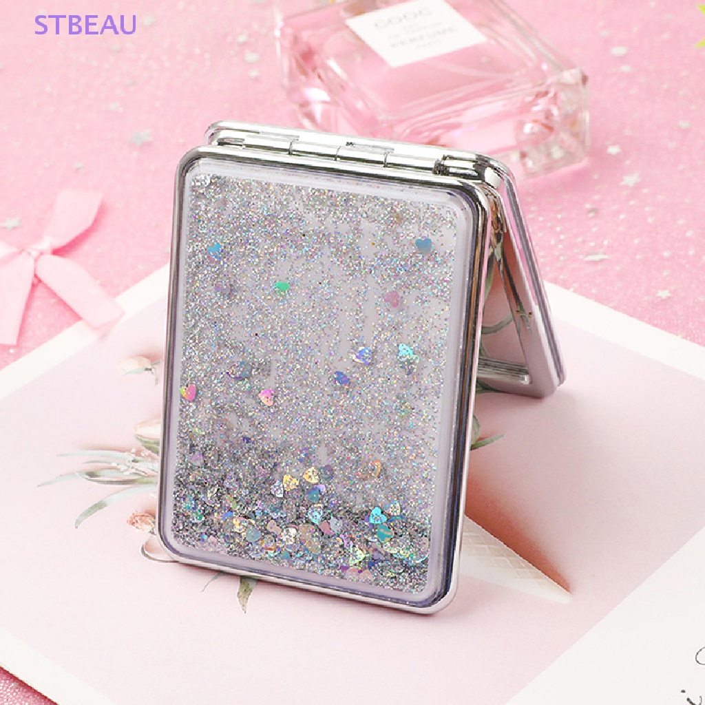 [Cxsteau] Gương Trang Điểm Hai Mặt Gấp Được Có Cát Chảy Lấp Lánh MME