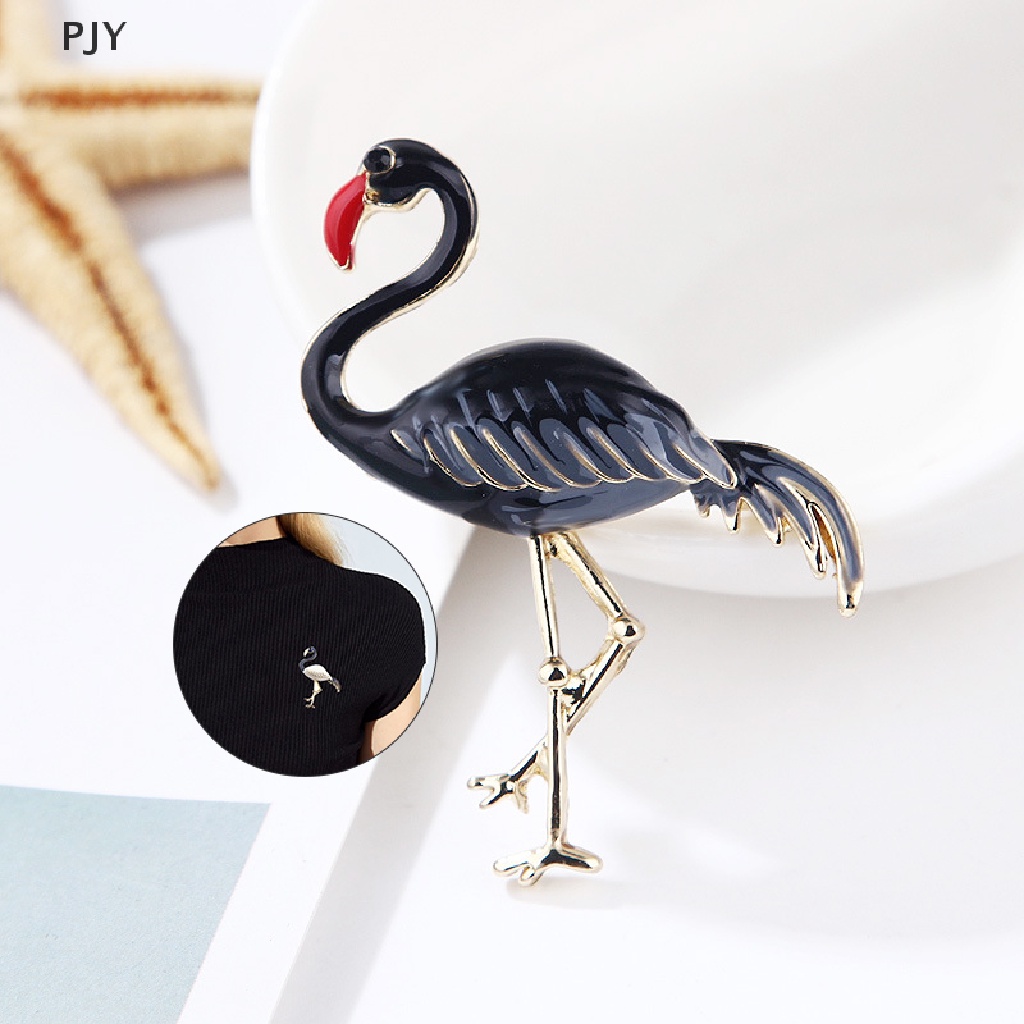 Pjy Ghim Cài Áo Hình Chim Hồng Hạc Tráng Men Thanh Lịch PJ