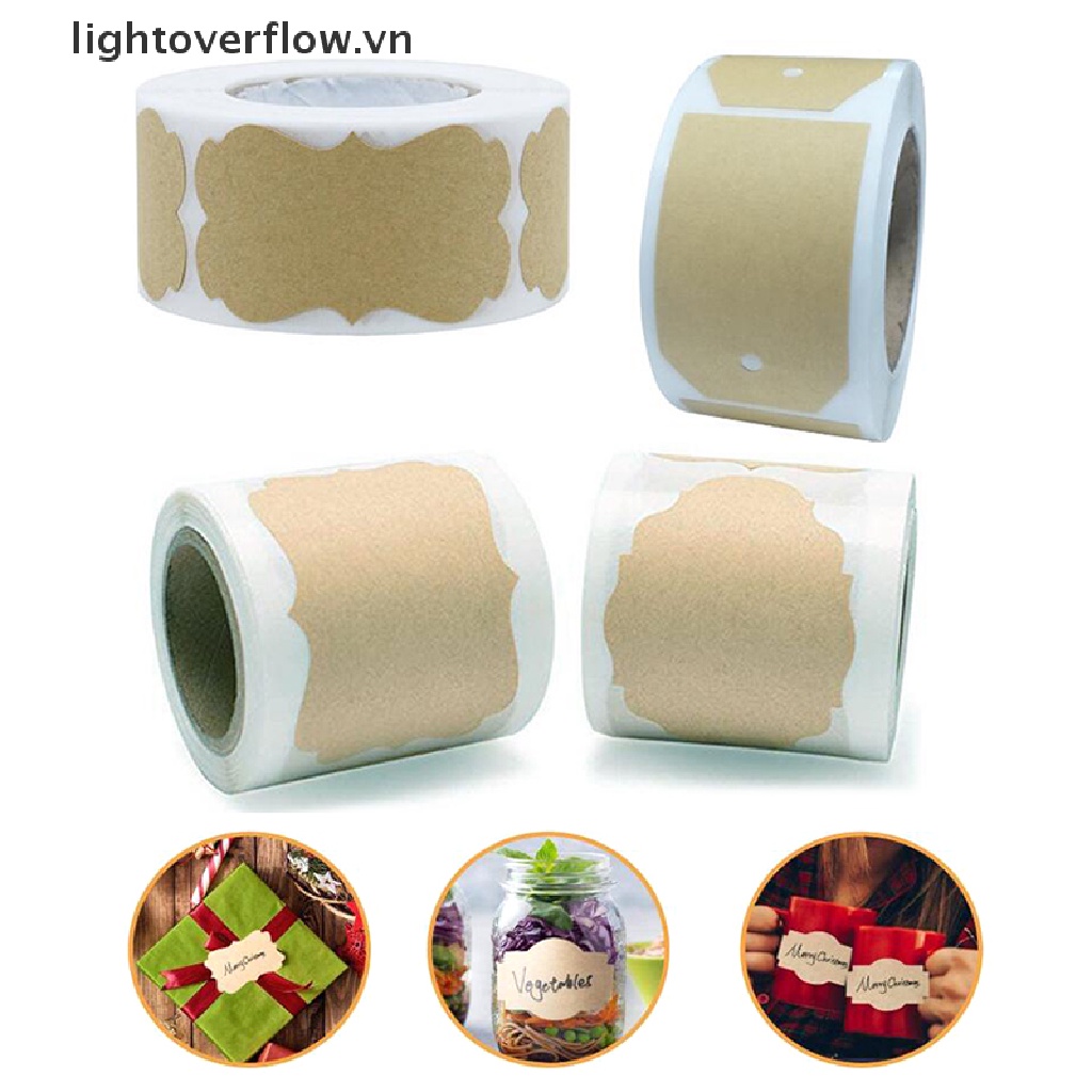 Set 250 Nhãn Dán Giấy Kraft Trơn DIY Đa Ứng Dụng