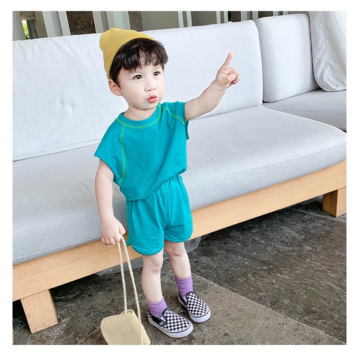 Hàng Mới Về Bộ Đồ Thể Thao Hai Mảnh Áo Tay Cộc Dáng Rộng Phong Cách Phương Tây Thời Trang Mùa Hè Dễ Phối Đồ Cho Bé Trai