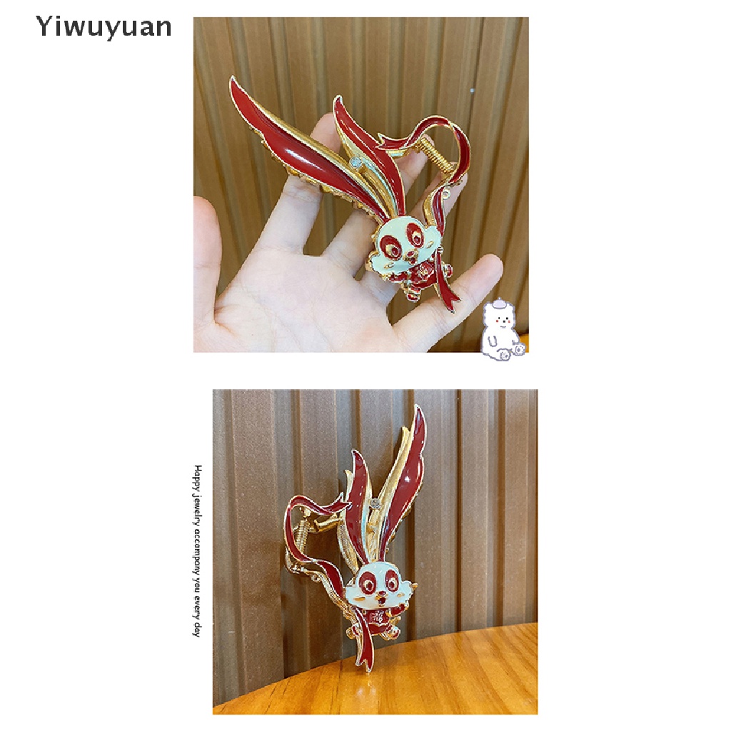 1 Chiếc Kẹp Tóc Hình Cá Mập / Thỏ Thắt Nơ Đỏ Phong Cách Trung Quốc