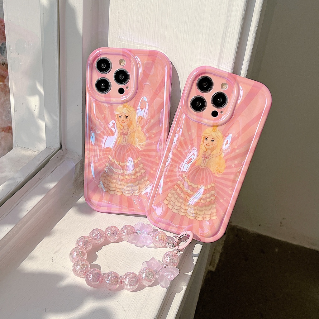 Ốp Điện Thoại TPU Màu Blue-ray Họa Tiết Công Chúa Dễ Thương Chống Sốc Kèm Dây Đeo Cho IPhone 14 13 12 11 Pro Max