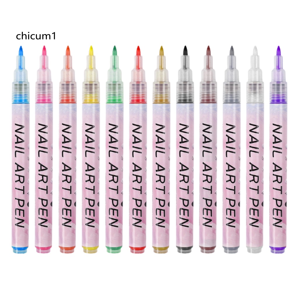 Set 12 Bút Vẽ Trang Trí Móng Tay Nghệ Thuật Bằng Nhựa Màu Sắc Đơn Giản Dành Cho Bạn Nữ