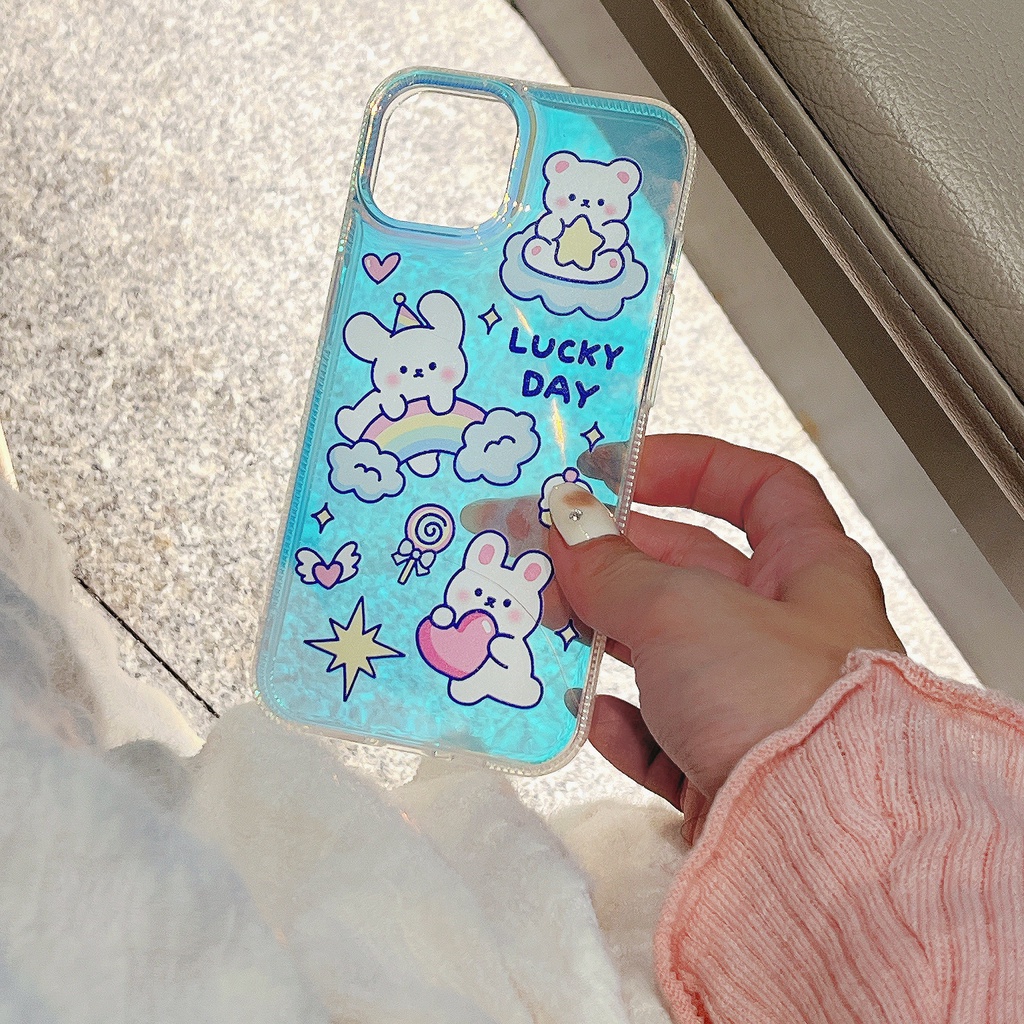 Ốp Điện Thoại Trong Suốt Màu Laser Họa Tiết Thỏ / Cầu Vồng Độc Đáo Chống Sốc Cho IPhone 14 13 12 11 Pro Max