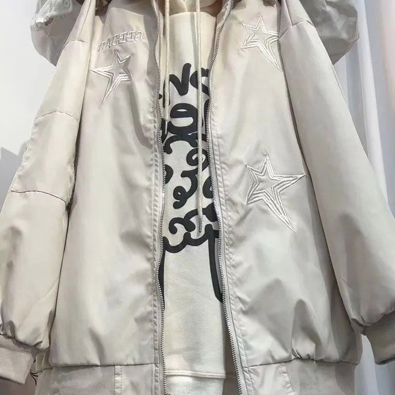 Áo Khoác Bóng Chày Cổ Bẻ Dáng Rộng Thêu Chữ Moletom feminino casaco Đường Phố Chiên Thời Trang Xuân Thu Cho Nữ