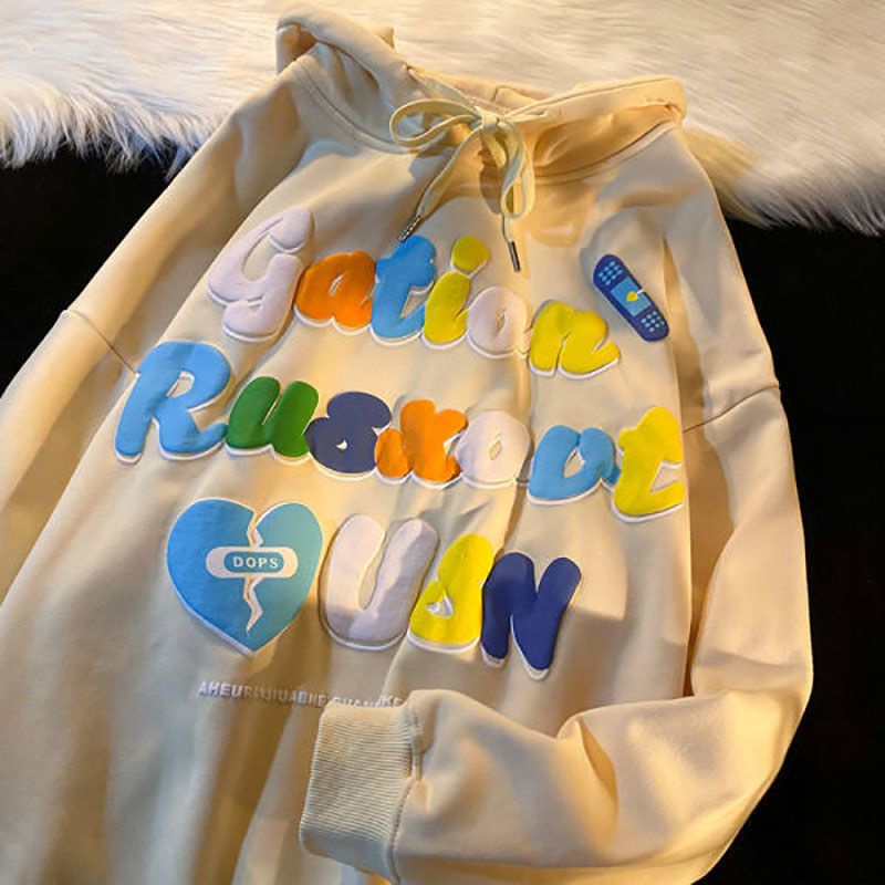 Áo Hoodie Dáng Rộng In Họa Tiết Phân Tử Thời Trang Harajuku Hàn Quốc Cho Nữ