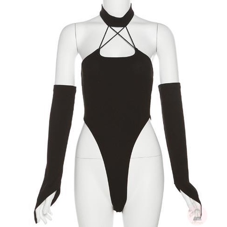 Bộ Áo Liền Quần Sát Nách Khoét Lỗ Dây Chéo Trước Ngực Có Tay Áo Thời Trang Cho Nữ