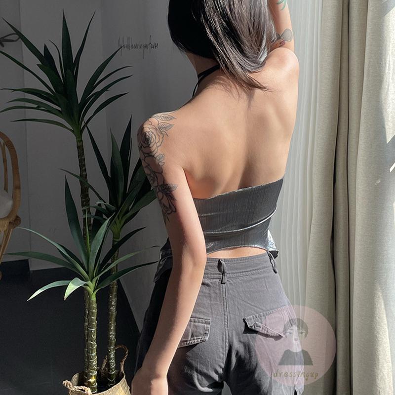 Áo Hai Dây Hở Lưng Màu Bạc Thời Trang Mùa Hè Quyến Rũ Cho Nữ