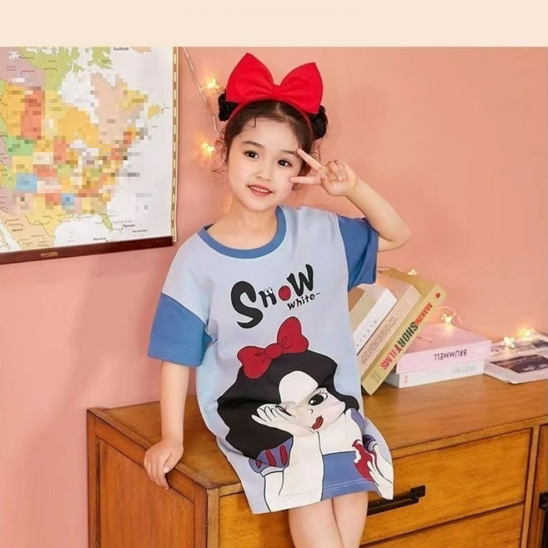 Đồ Ngủ bé gái , Đầm Ngủ Ngắn Tay Họa Tiết Hoạt Hình Disney Thời Trang Mùa Hè Cho Bé Gái 3-6-9-14 Tuổi