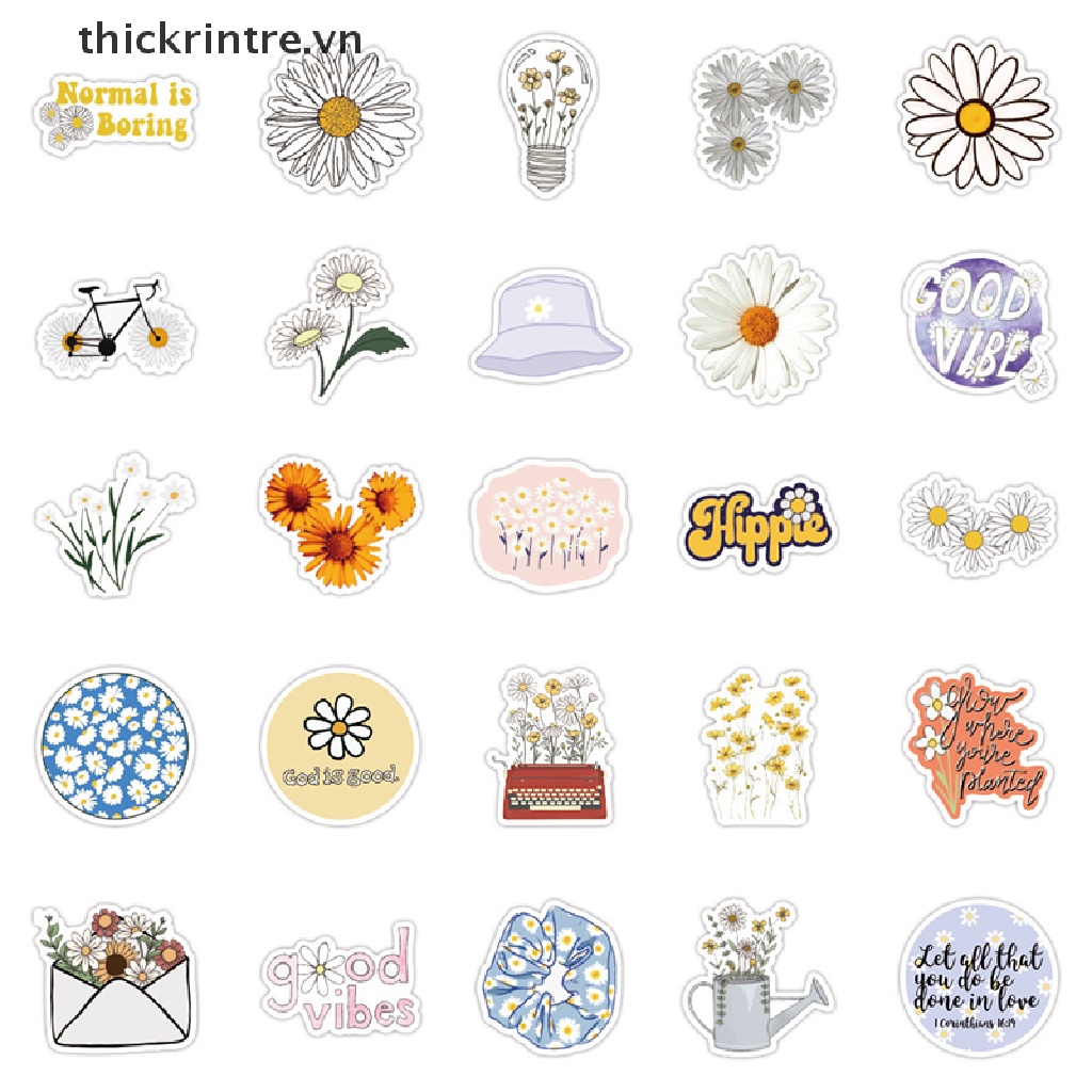 Bộ 50 Miếng Dán Hình Hoa Cúc Graffiti Trang Trí Vali / Guitar / Laptop / Ván Trượt / Xe Đạp