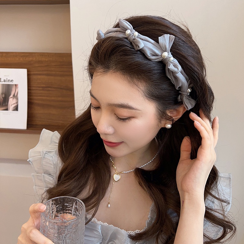 Băng Đô Cài Tóc Đính Nơ Và Ngọc Trai Nhân Tạo Thời Trang Dành Cho Nữ