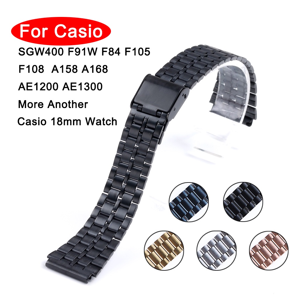 Dây Đồng Hồ Bằng Thép 5-bead 18mm Cho Casio SGW400 F91W F84 F105 F108 A158 A168 AE1200 AE1300