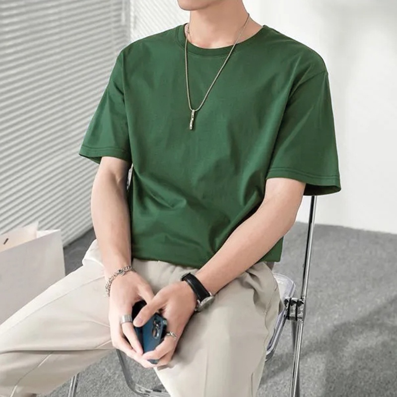 INCERUN Áo Thun Tay Ngắn Cổ Tròn Màu Trơn