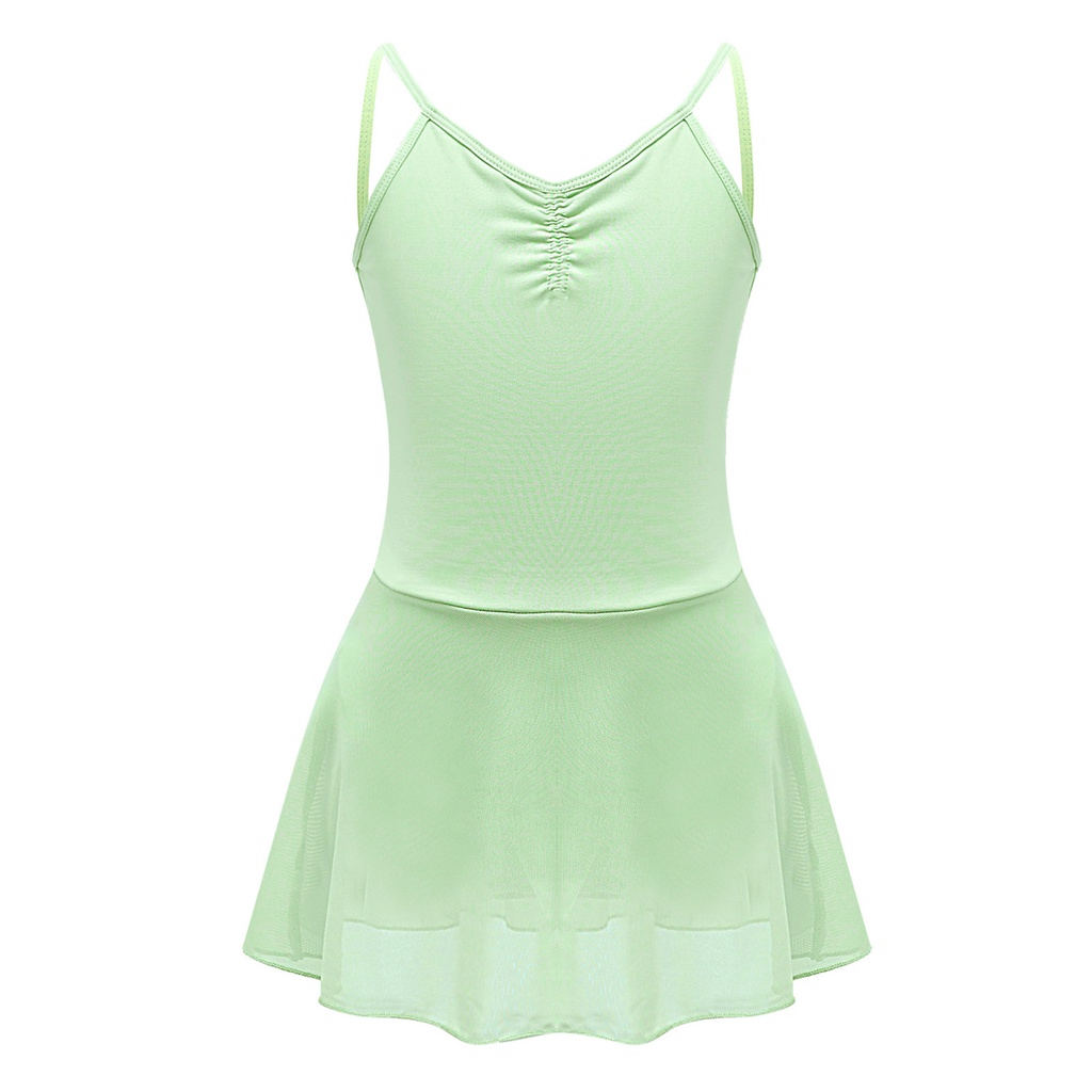 Trẻ Em Bé Gái Khiêu Vũ Quần Áo Suspender V Neckline Ruched Mặt Trước Không Lưng Màu Trơn Kiểm Tra Thể Chất Đầm Ballet Quốc Gia