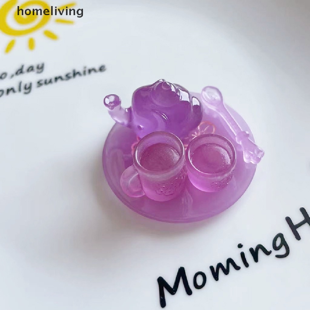 Bộ Ấm Trà Nhỏ Ba Chiều Bằng Nhựa Resin Trong Suốt Dạ Quang Chạm Khắc Ba Chiều Trang Trí Thủ Công