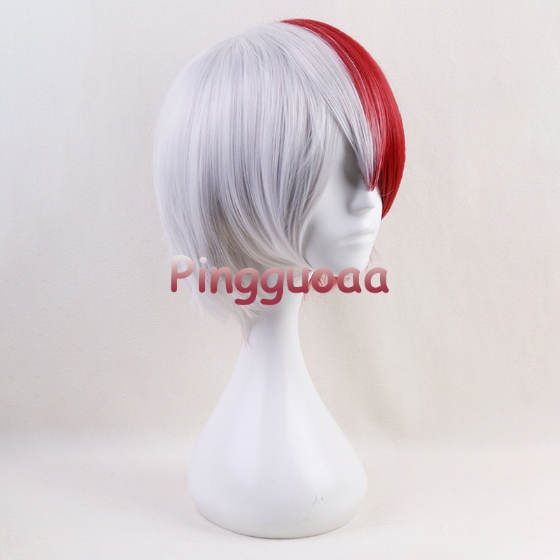 Anime My Hero Academia Shoto Todoroki Cosplay Wig White and Red Short Wigs Heat Resistant Synthetic Hair