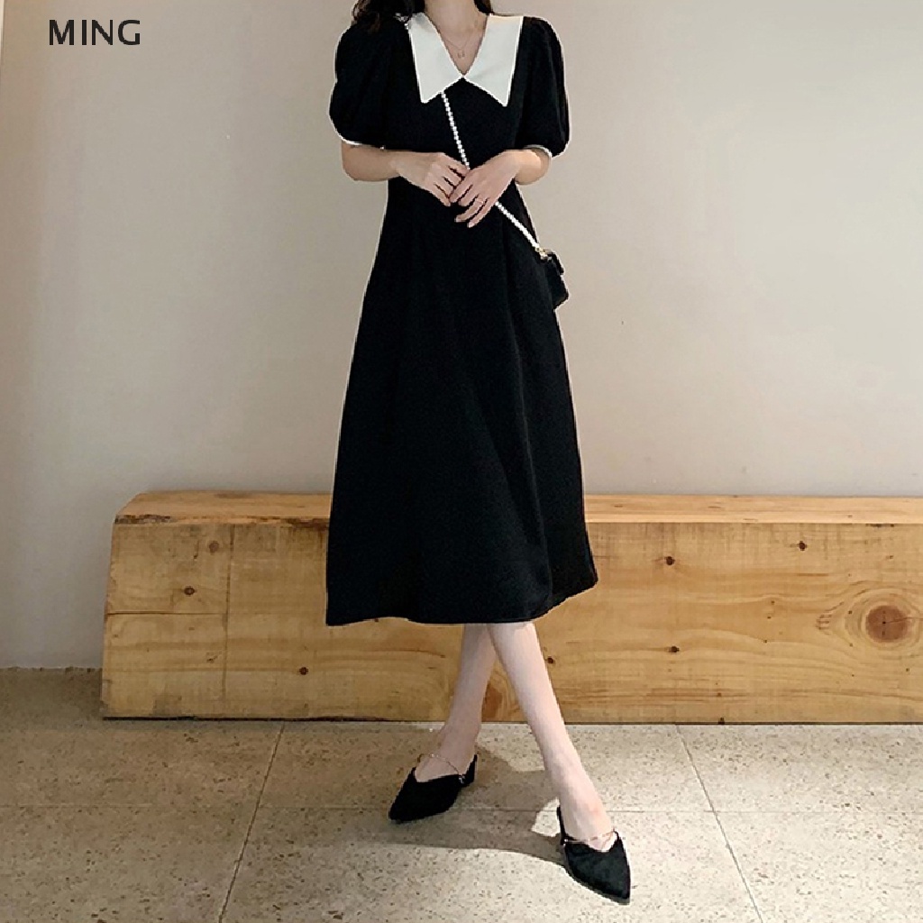 Ming Đầm Midi Chữ A Tay Phồng Cổ Peter Pan Đơn Giản Hợp Thời Trang Mùa Hè Dành Cho Nữ Sinh