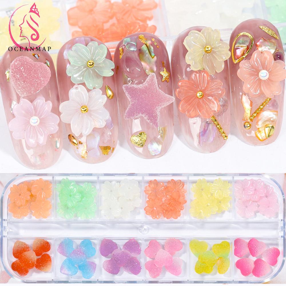 [Hàng mới về] Phụ kiện trang trí móng tay họa tiết tùy chọn 3d bằng nhựa resin nhiều màu sáng tạo DIY