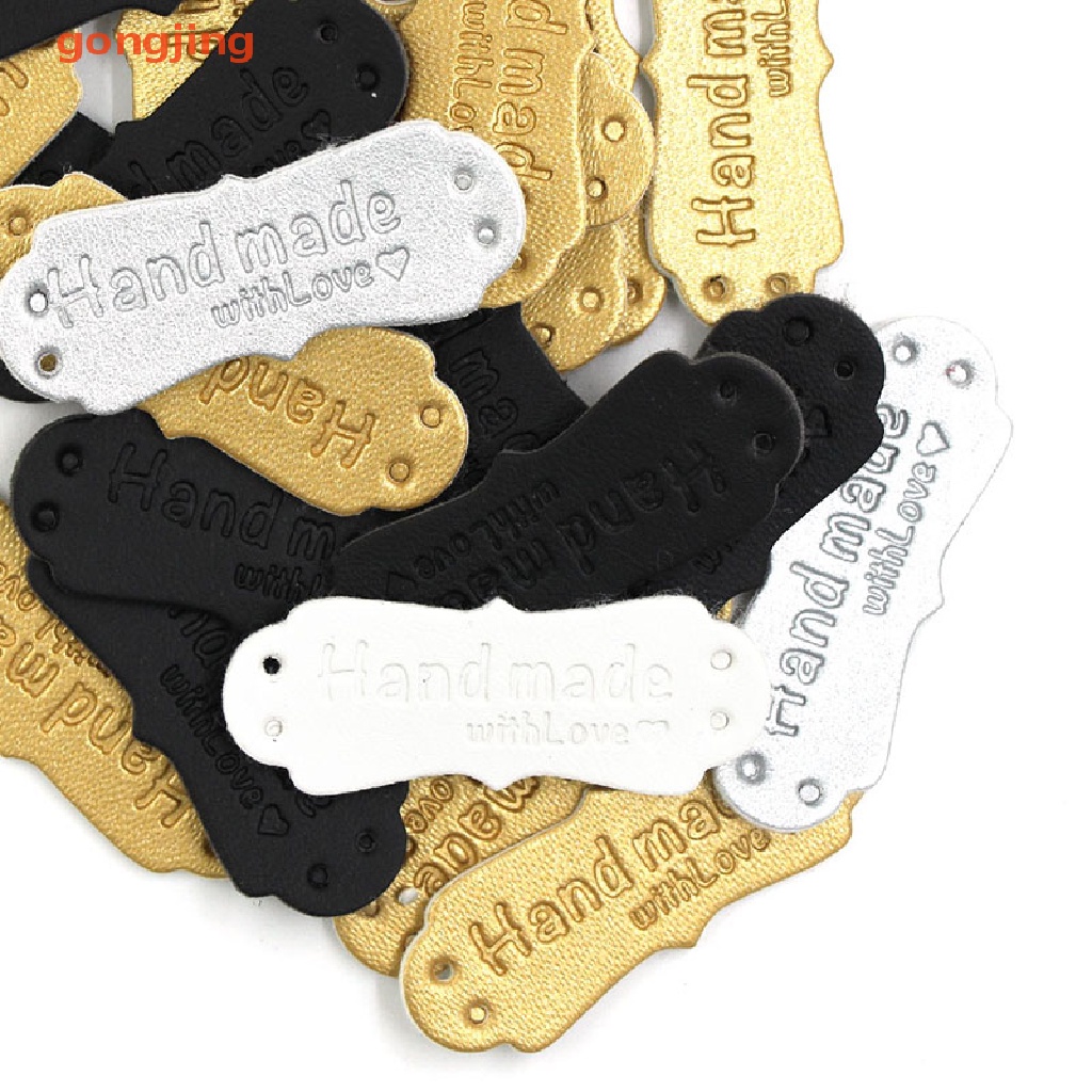 Set 50 Thẻ Tag Da PU In Chữ Handmade With Love Dùng Để May Vá DIY