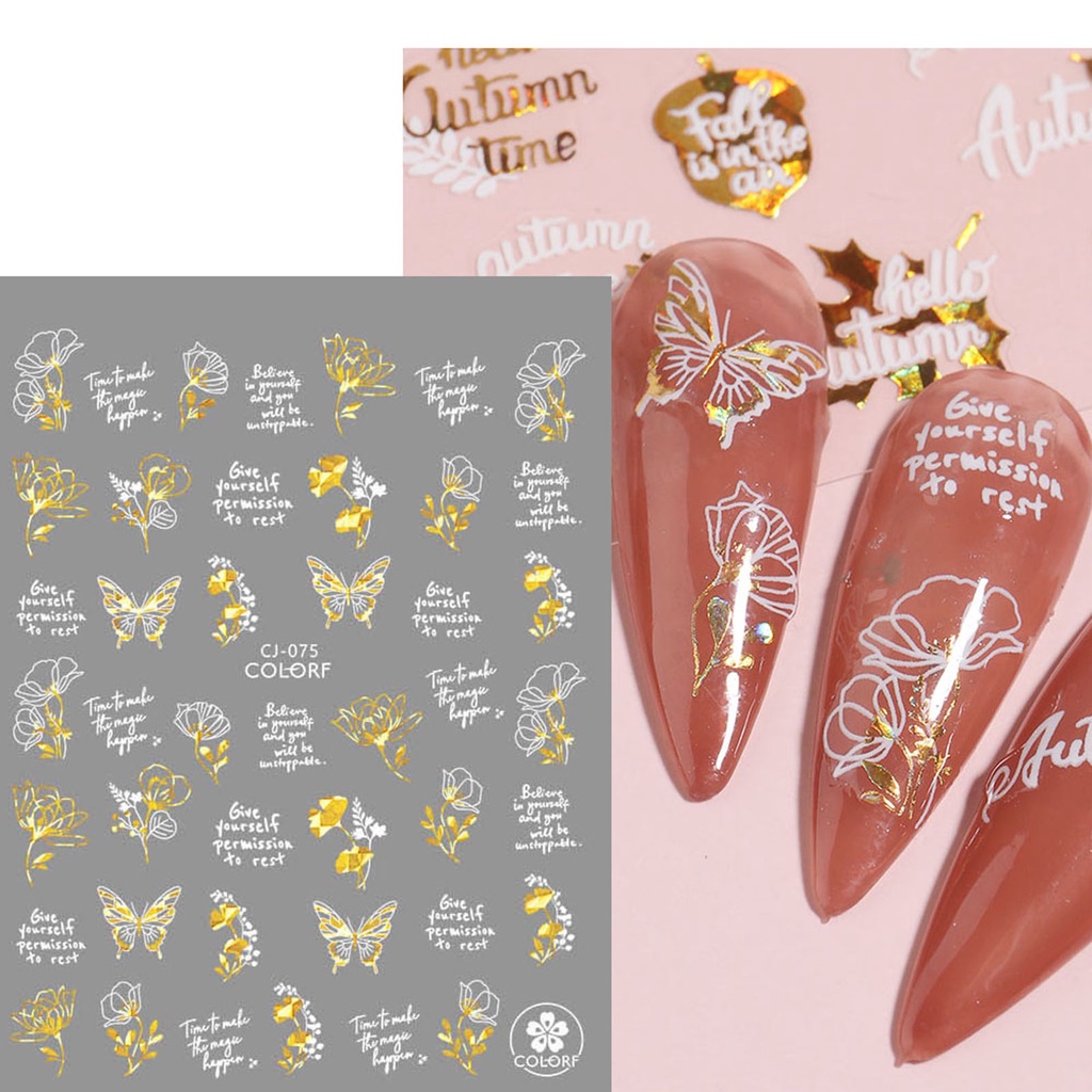 Set 2 Tấm Nhãn Dán Móng Tay Tự Dính Không Phai Không Dính Hình Lá Phong / Bướm / Lá Phong DIY