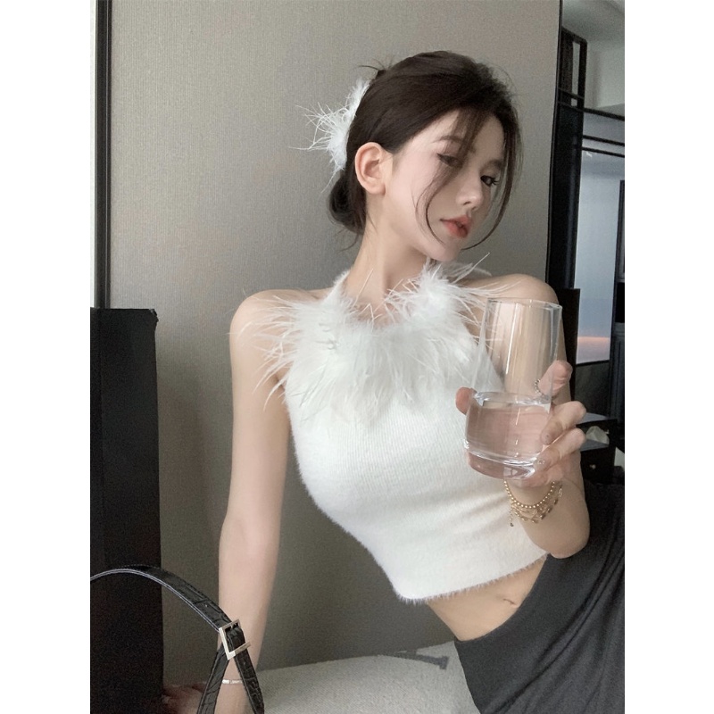 Áo Hai Dây Dệt Kim Dáng Ngắn Thời Trang Quyến Rũ Cho Nữ