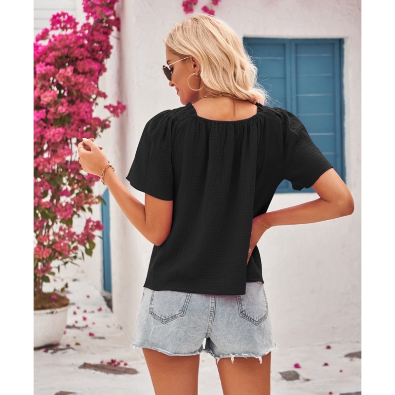 Áo Kiểu Cổ Vuông Tay Lỡ Dáng Rộng Màu Trơn Thời Trang Mùa Hè Dành Cho Nữ