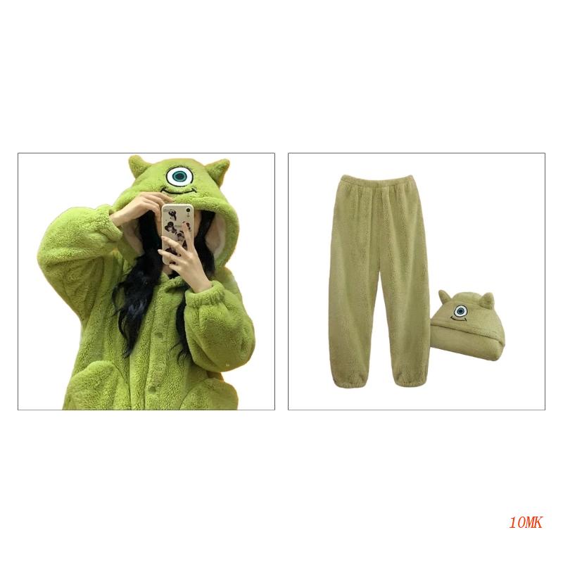 Áo Choàng Tắm Có Mũ Trùm Vải Flannel Phối Nhung Đính Mắt To Dễ Thương Thời Trang Mùa Đông Cho Nữ