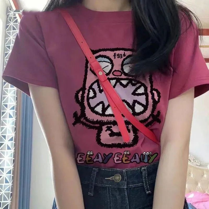 Áo Thun Cotton Cổ Tròn Tay Ngắn In Hình Vui Nhộn Thời Trang Mùa Hè Hàng Mới 2023 200g Dành Cho Bạn Nữ