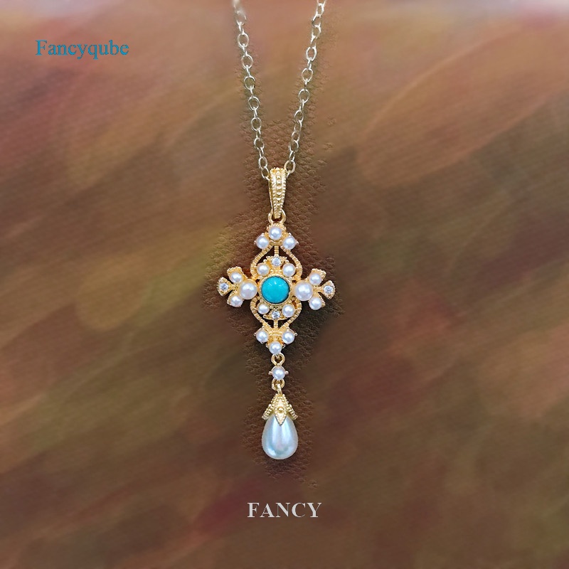 Vòng cổ Hợp Kim Mặt Chữ Thập Đính Ngọc Trai Sang Trọng