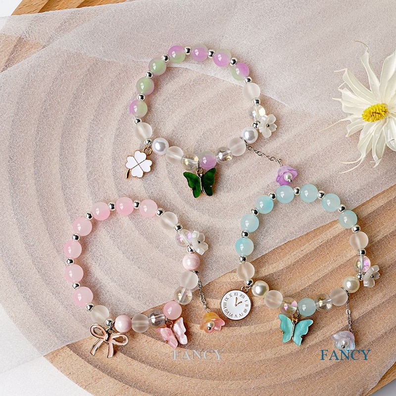 Vòng Đeo Tay Hai Lớp Xỏ Hạt Pha Lê Mặt Trăng Ngôi Sao Phong Cách Hàn Quốc Dành Cho Nữ