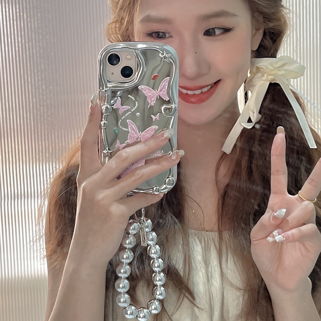 Ốp Điện Thoại TPU Mạ Màu Kem Chống Sốc Hình Bướm Có Dây Đeo Cho Apple IPhone 14 13 12 11 Pro Max