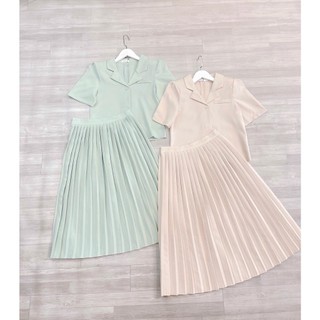 Set áo vest tay ngắn - váy dập ly Set38
