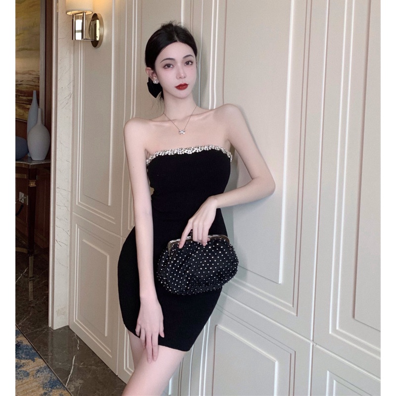 Đầm Ôm Dáng Hở Vai Đính Đá Quyến Rũ Dành Cho Nữ