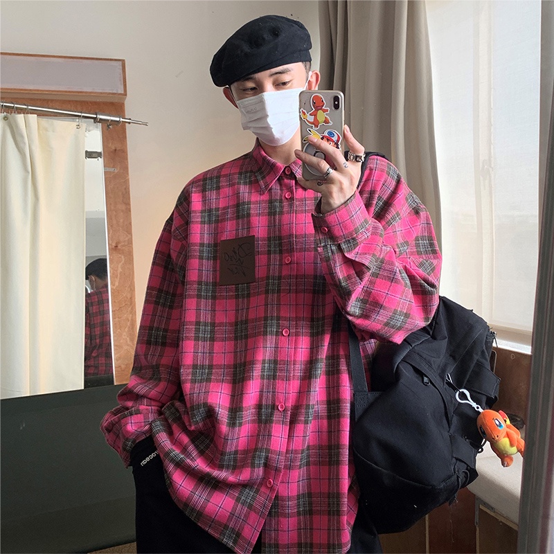 Áo Khoác Sơ Mi Kẻ Sọc Màu Hồng Nhạt Cao Cấp Phong Cách Hip Hop Đường Phố Sang Trọng Cho Nam