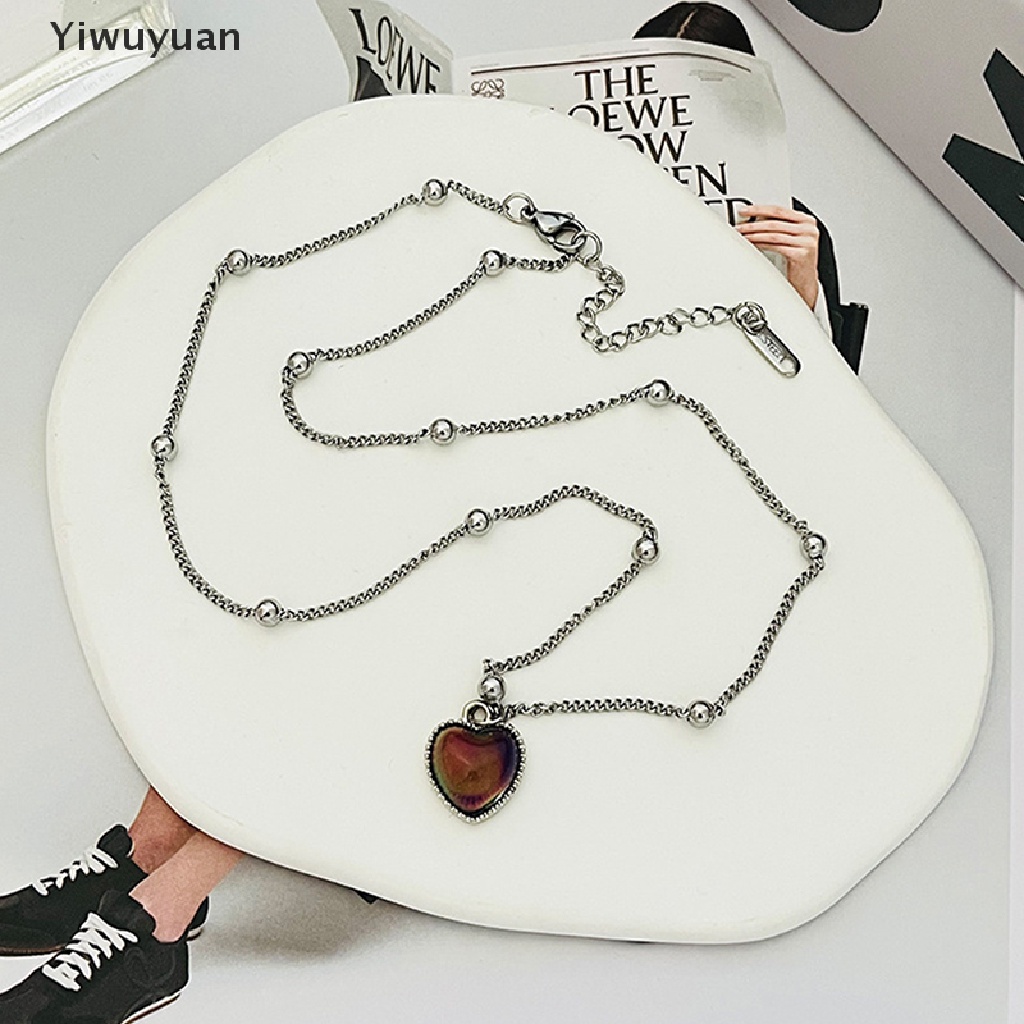 < Yiwuyuan > Vòng cổ Chuỗi Hạt Bằng Thép Không Gỉ Mặt Hình Trái Tim Đổi Màu Cảm Xúc Thời Trang Hàng Mới Đang Bán Chạy