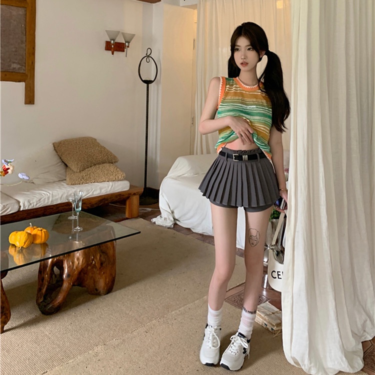 Áo Dệt Kim Cổ Tròn Họa Tiết Kẻ Sọc Nhiều Màu Sắc Dễ Thương Cho Nữ