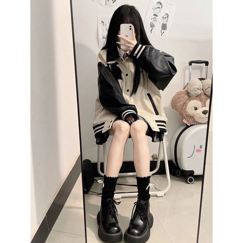 Áo Khoác Bóng Chày Dáng Rộng Thời Trang Xuân Thu 2023 Phong Cách retro Mỹ Nhật Bản