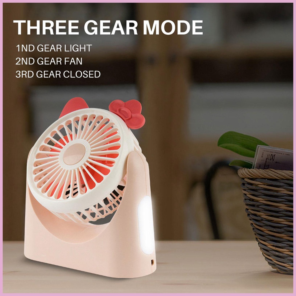 Quạt Mini Để Bàn 3 Bánh Răng Sạc USB Yên Tĩnh Họa Tiết Hoạt Hình Dễ Thương Cho Học Sinh