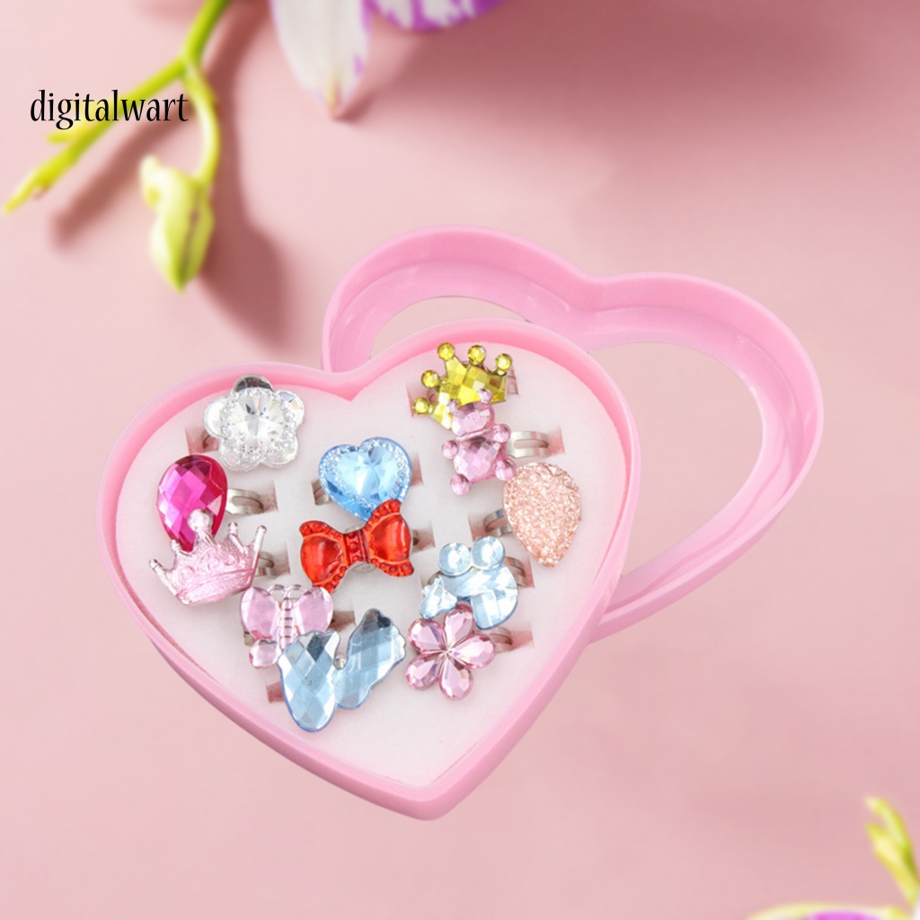 Kỹ Thuật Số| 1 Bộ Nhẫn Họa Tiết Trái Tim Hoạt Hình Lấp Lánh Chống Dị Ứng Thời Trang Cho Bé Gái