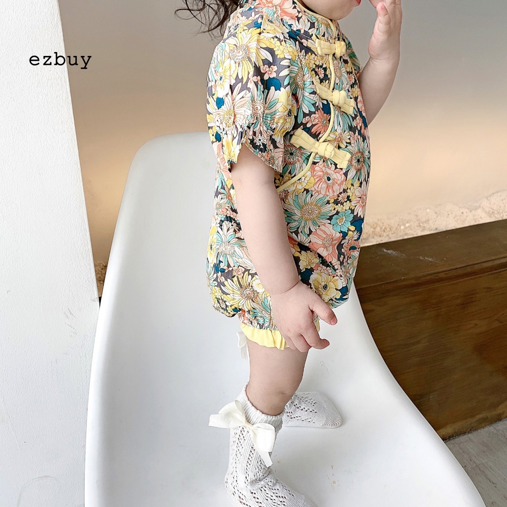 Bộ Áo Liền Quần In Hoa Dáng Rộng Thoáng Khí Thời Trang Mùa Hè Xinh Xắn Cho Bé Gái