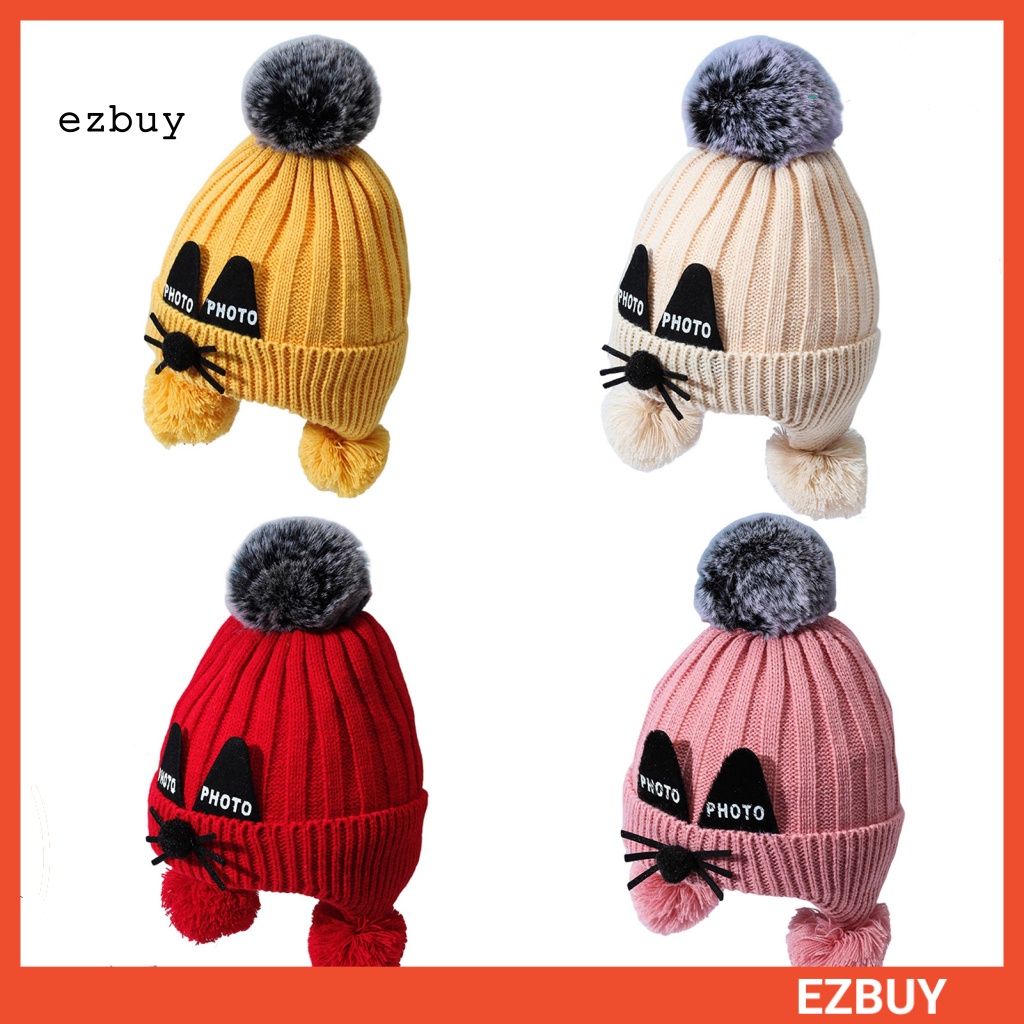 [EY] Mũ Dệt Kim Co Giãn Đính Quả Bông Trang Trí Bảo Vệ Tai Đáng Yêu Hợp Thời Trang Cho Bé Đi Ra Ngoài