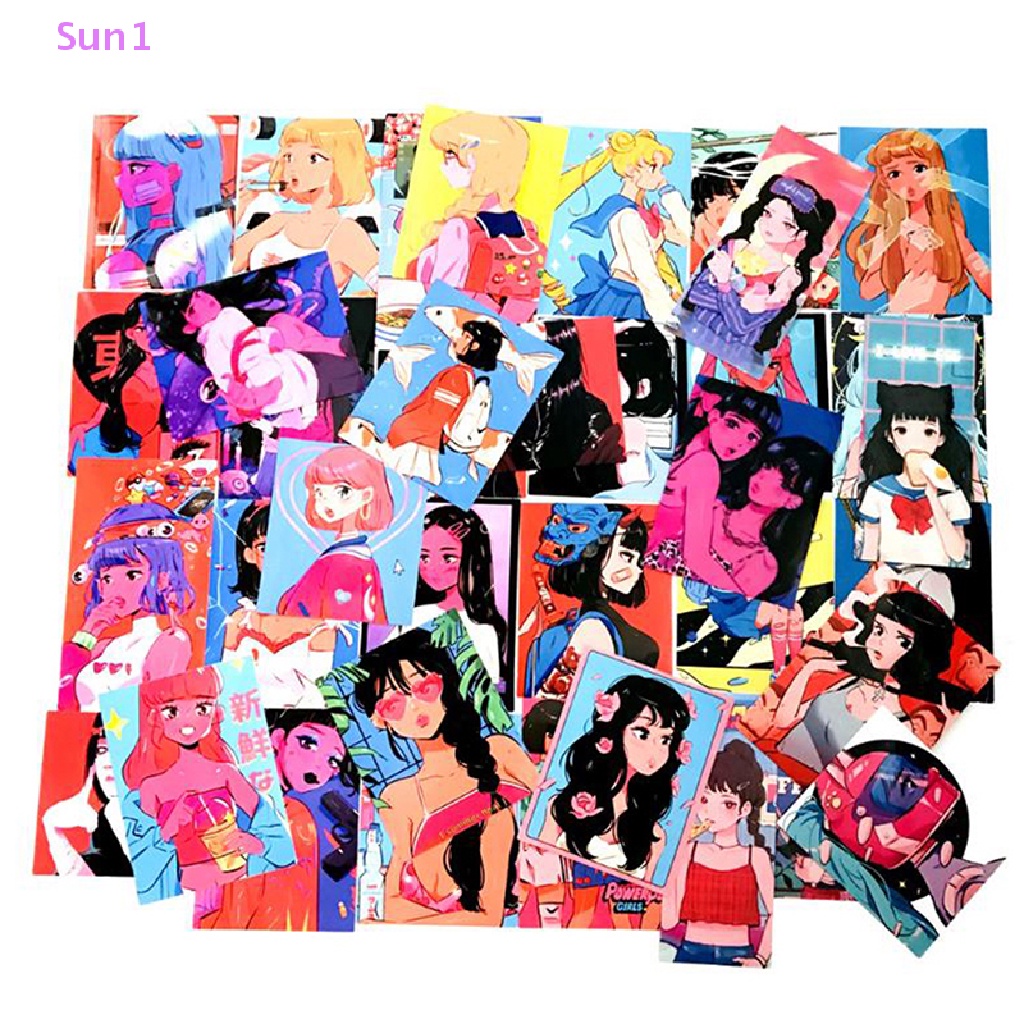 Set 37 Miếng Dán Hình Cô Gái Anime Nhật Bản Trang Trí Điện Thoại Laptop Vali DIY
