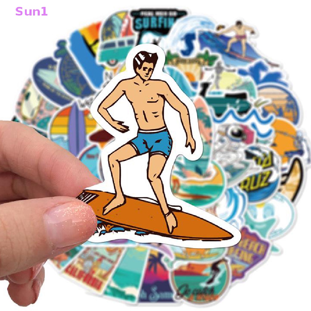Set 50 Miếng Dán Sun1 > Hình Lướt Sóng Mùa Hè Trang Trí Vali Laptop Guitar Ván Trượt Xe Hơi