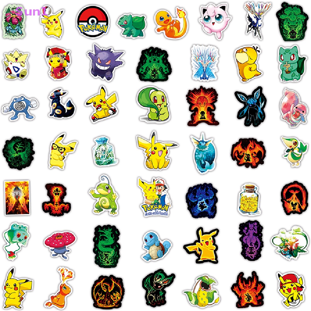 Set 50 Miếng Dán Hình Pokemon Trang Trí Vali Ván Trượt Laptop