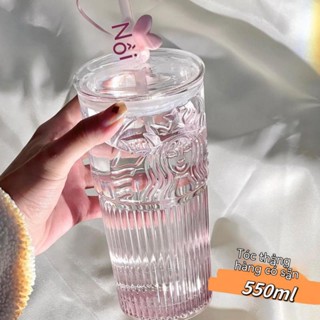 2023 sản phẩm mới 550ml màu hồng phù điêu nữ thần hoa đào ống hút cắm cốc thủy tinh ống hút thân ly starbucks