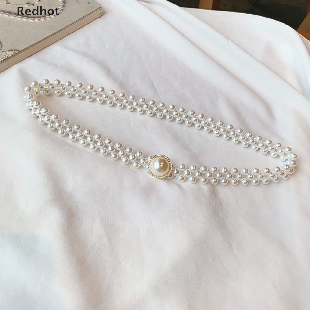 &lt; Redhot &gt; Thắt Lưng Chuỗi Hạt Ngọc Trai Lớn Co Giãn Trang Trí Kim Cương Thời Trang Giản Dị Cho Nữ